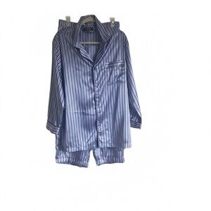 Roundtree & Yorke Men’s Blue Striped Satin Pajama Set Medium Sleepwear